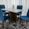 Mesa de Jantar Berlim 120×80 Café Vidro Off White 4 Cadeiras Athenas Veludo Azul