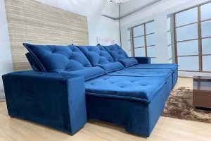 Sofá Retrátil Reclinável 2.90m - Modelo Estácio Azul