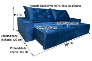 Sofá Retrátil Reclinável 2.50m - Modelo Bariloche Azul