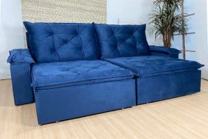 Sofá Retrátil Reclinável 2.90m - Modelo Líbano Azul