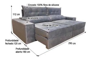 Sofá Retrátil Reclinável 2.90m - Modelo Coliseu Cinza