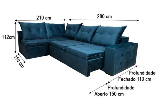Sofá de Canto Retrátl Azul - Modelo Geribá